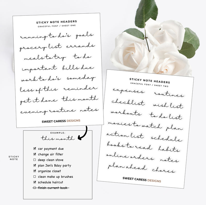 Sticky Note Header Sticky Note Headers – Sweet Caress Designs