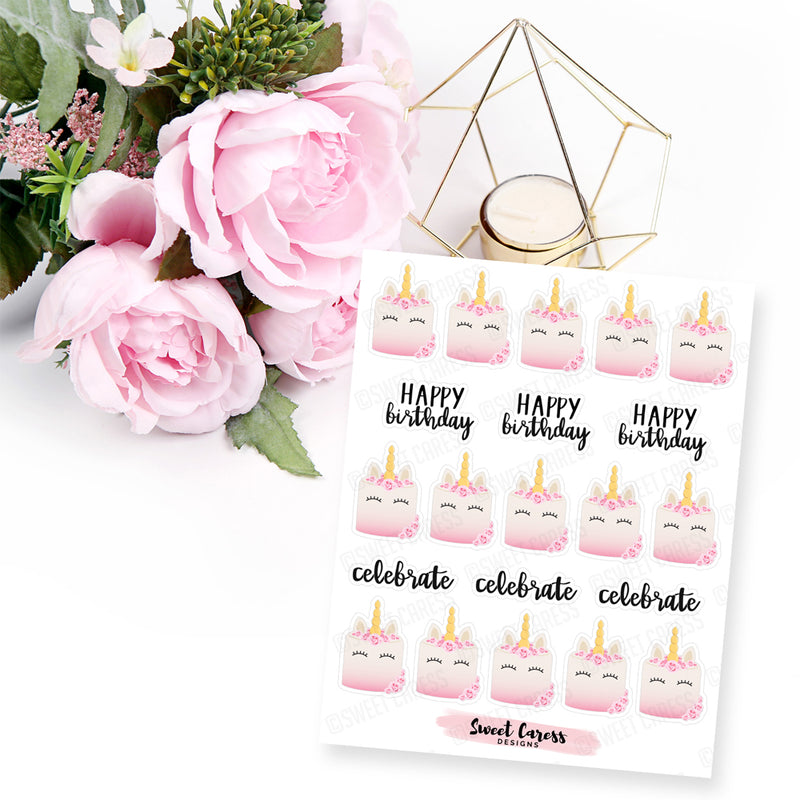 Unicorn Birthday Cake Stickers - Mini Sheet