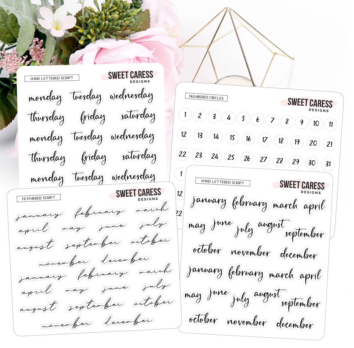 Transparent Month & Days of the Week Stickers – Sweet Caress Designs