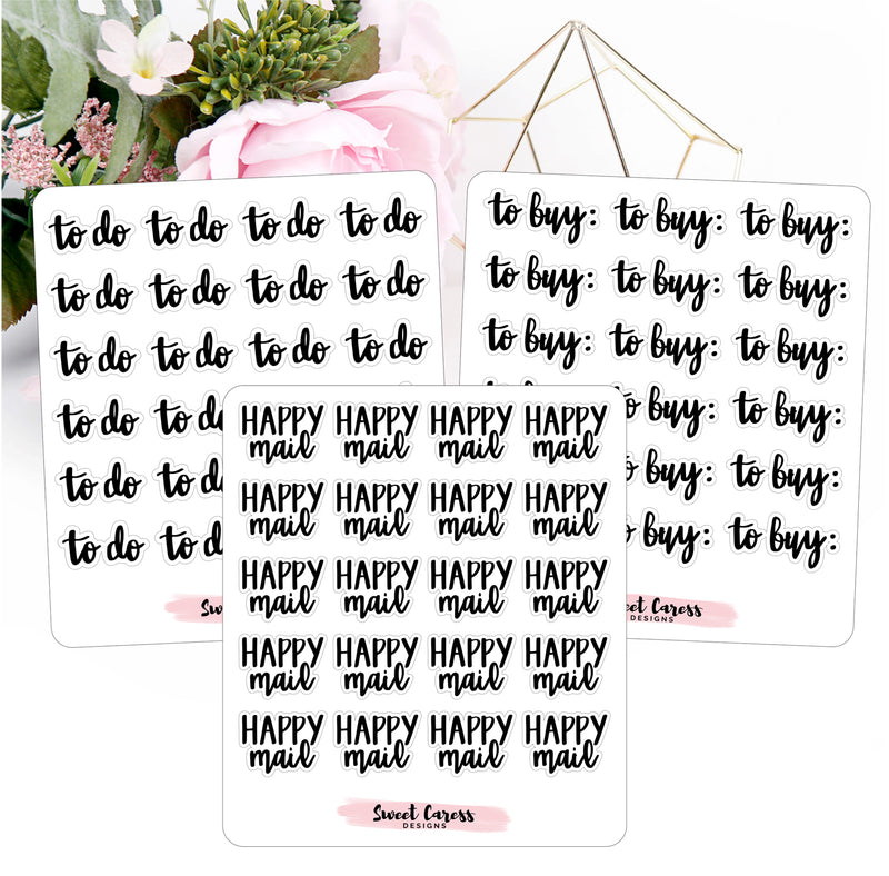 To Do, To Buy and Happy Mail Lettering Planner Stickers