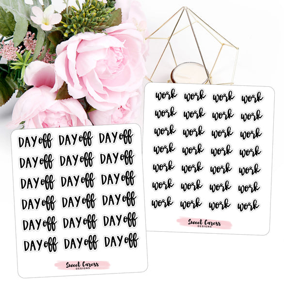 Work & Day OFF Lettering Planner Stickers – Sweet Caress Designs